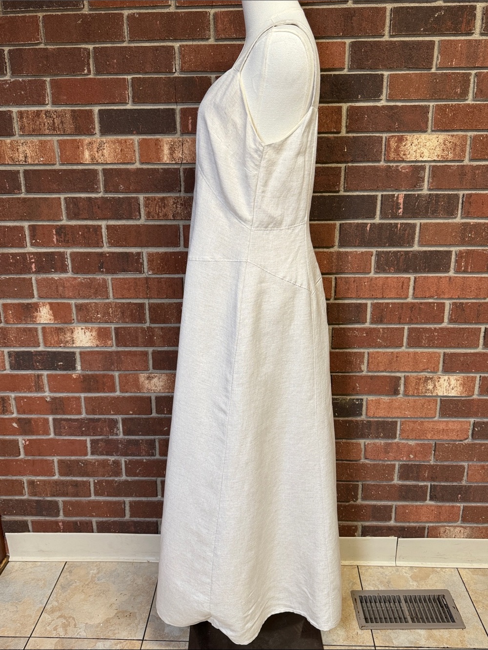 Loft Beige Linen Blend Sleeveless A-Line Dress Size 14 - Picture 6 of 11